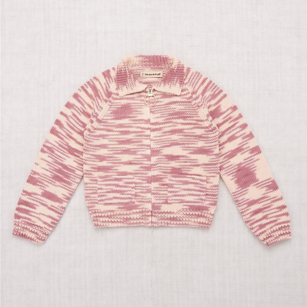 MISHA AND PUFF COTTON ZIP UP CARDIGAN IN ROSE BLUSH SPACE DYE || SZ 2-3T || EUC
